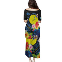 Palau Independence Day Family Matching Puletasi and Hawaiian Shirt Melanesian Tattoo with Hibiscus