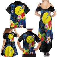 Palau Independence Day Family Matching Summer Maxi Dress and Hawaiian Shirt Melanesian Tattoo with Hibiscus