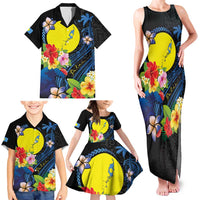 Palau Independence Day Family Matching Tank Maxi Dress and Hawaiian Shirt Melanesian Tattoo with Hibiscus