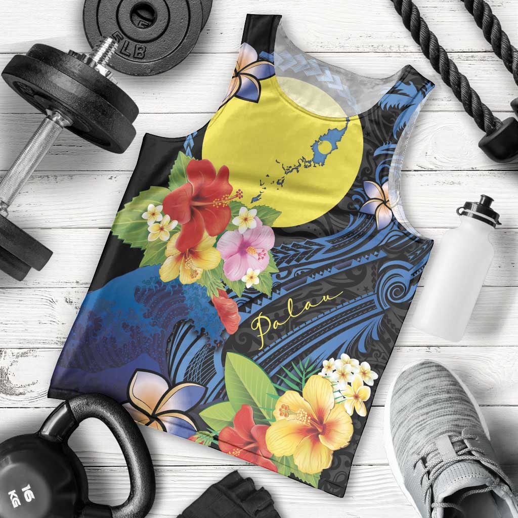 Palau Independence Day Men Tank Top Melanesian Tattoo with Hibiscus