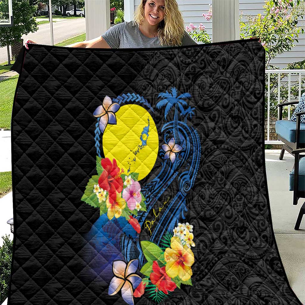 Palau Independence Day Quilt Melanesian Tattoo with Hibiscus