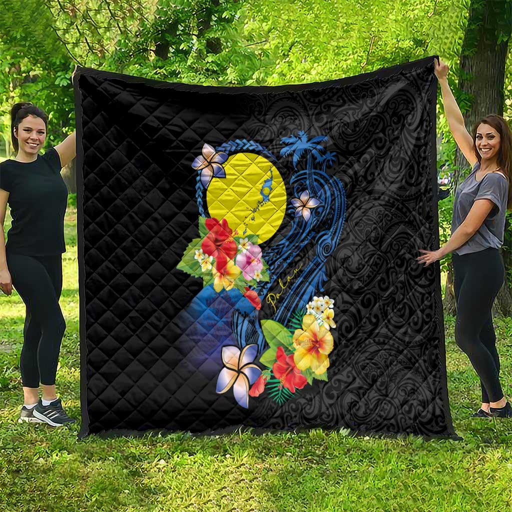 Palau Independence Day Quilt Melanesian Tattoo with Hibiscus