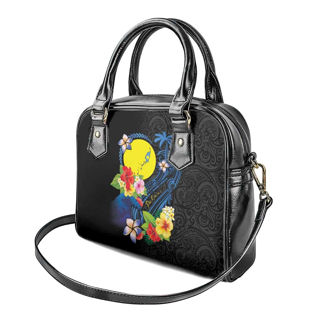 Palau Independence Day Shoulder Handbag Melanesian Tattoo with Hibiscus
