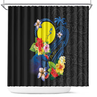 Palau Independence Day Shower Curtain Melanesian Tattoo with Hibiscus