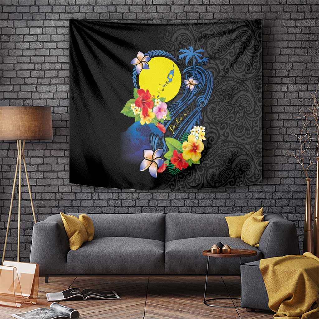 Palau Independence Day Tapestry Melanesian Tattoo with Hibiscus