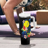 Palau Independence Day Tumbler With Handle Melanesian Tattoo with Hibiscus