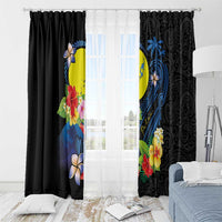 Palau Independence Day Window Curtain Melanesian Tattoo with Hibiscus