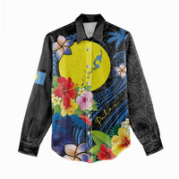 Palau Independence Day Women Casual Shirt Melanesian Tattoo with Hibiscus
