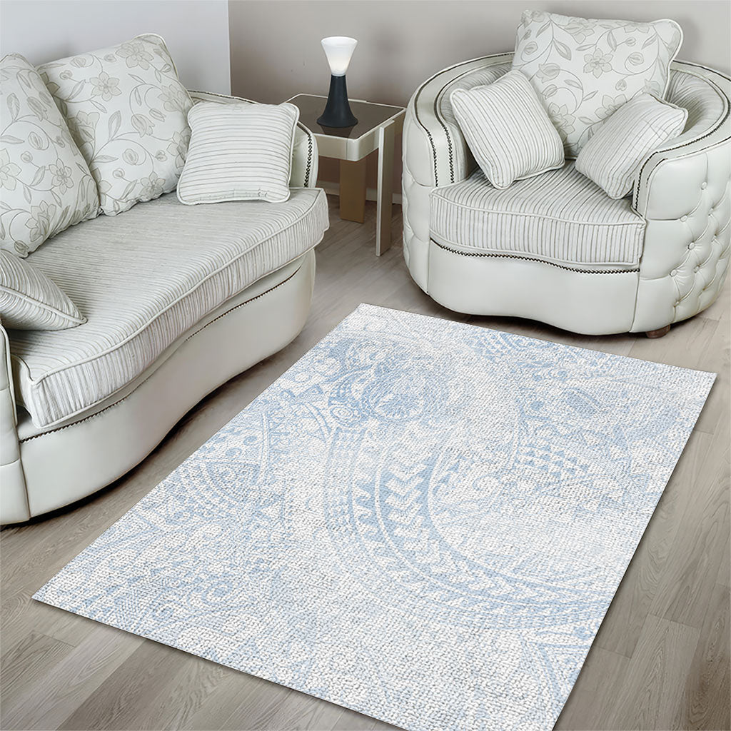 Hawaiian Turtles and Leis Area Rug Tribal Kakau Pattern Airy White Blue Cloud Vibe