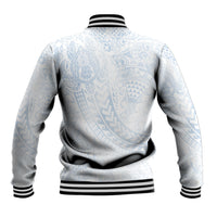 Hawaiian Turtles and Leis Baseball Jacket Tribal Kakau Pattern Airy White Blue Cloud Vibe
