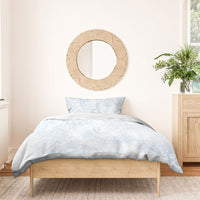 Hawaiian Turtles and Leis Bedding Set Tribal Kakau Pattern Airy White Blue Cloud Vibe