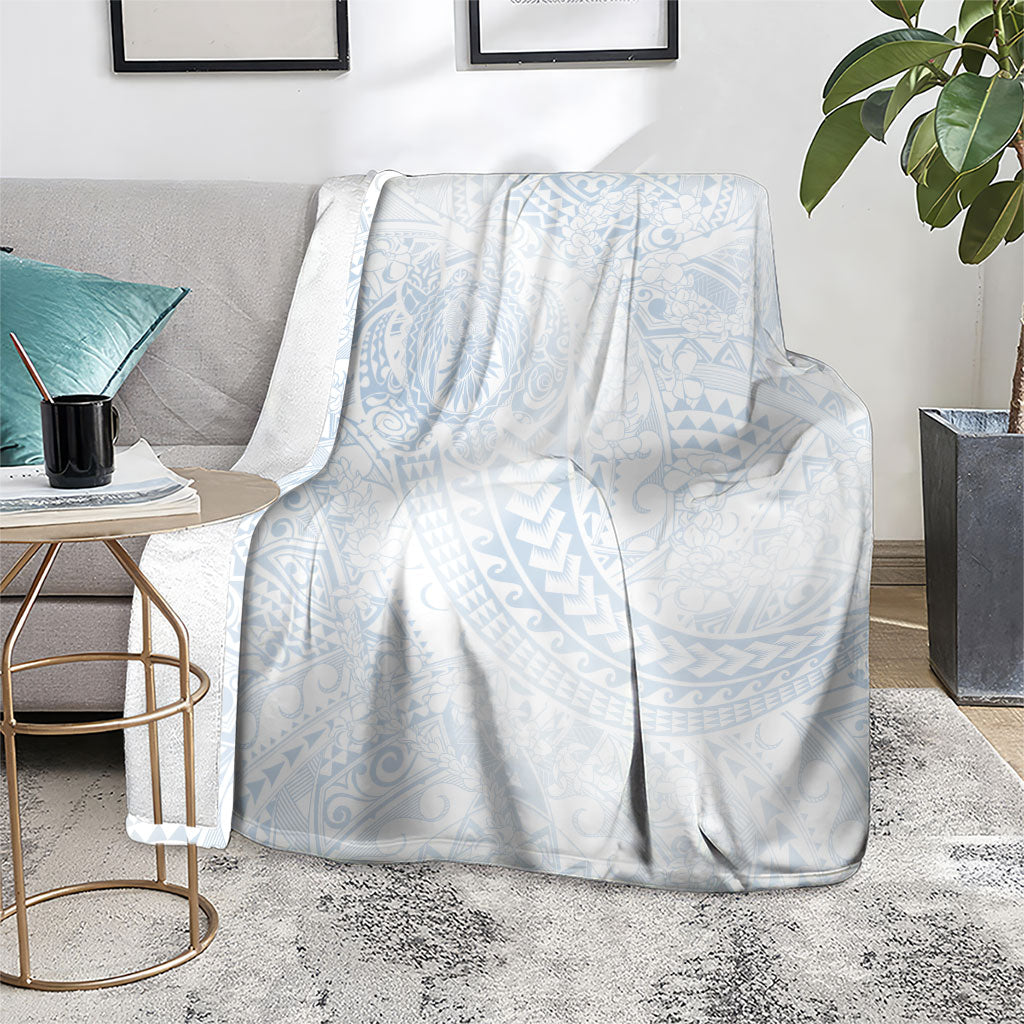 Hawaiian Turtles and Leis Blanket Tribal Kakau Pattern Airy White Blue Cloud Vibe