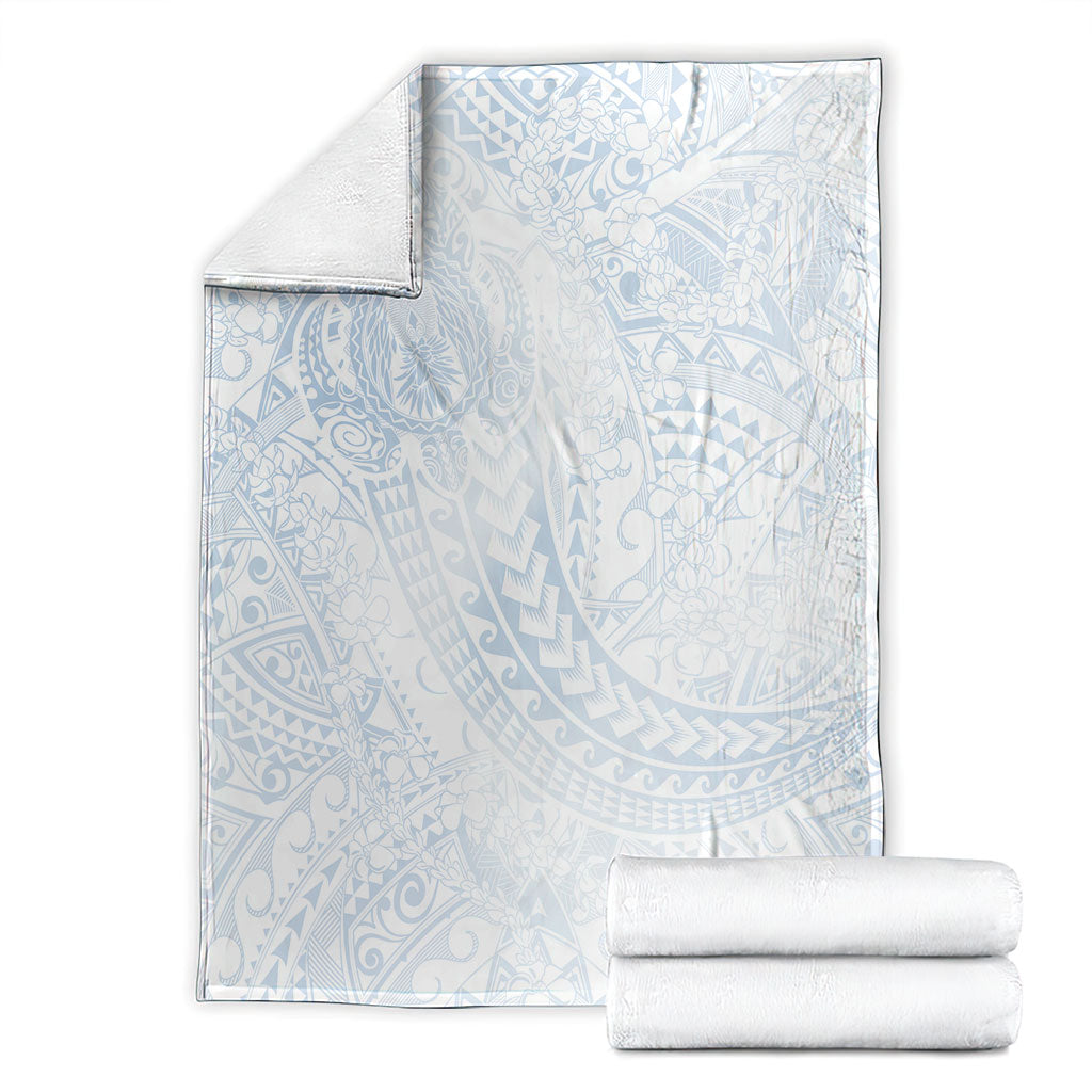 Hawaiian Turtles and Leis Blanket Tribal Kakau Pattern Airy White Blue Cloud Vibe