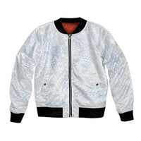 Hawaiian Turtles and Leis Bomber Jacket Tribal Kakau Pattern Airy White Blue Cloud Vibe