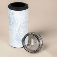 Hawaiian Turtles and Leis 4 in 1 Can Cooler Tumbler Tribal Kakau Pattern Airy White Blue Cloud Vibe