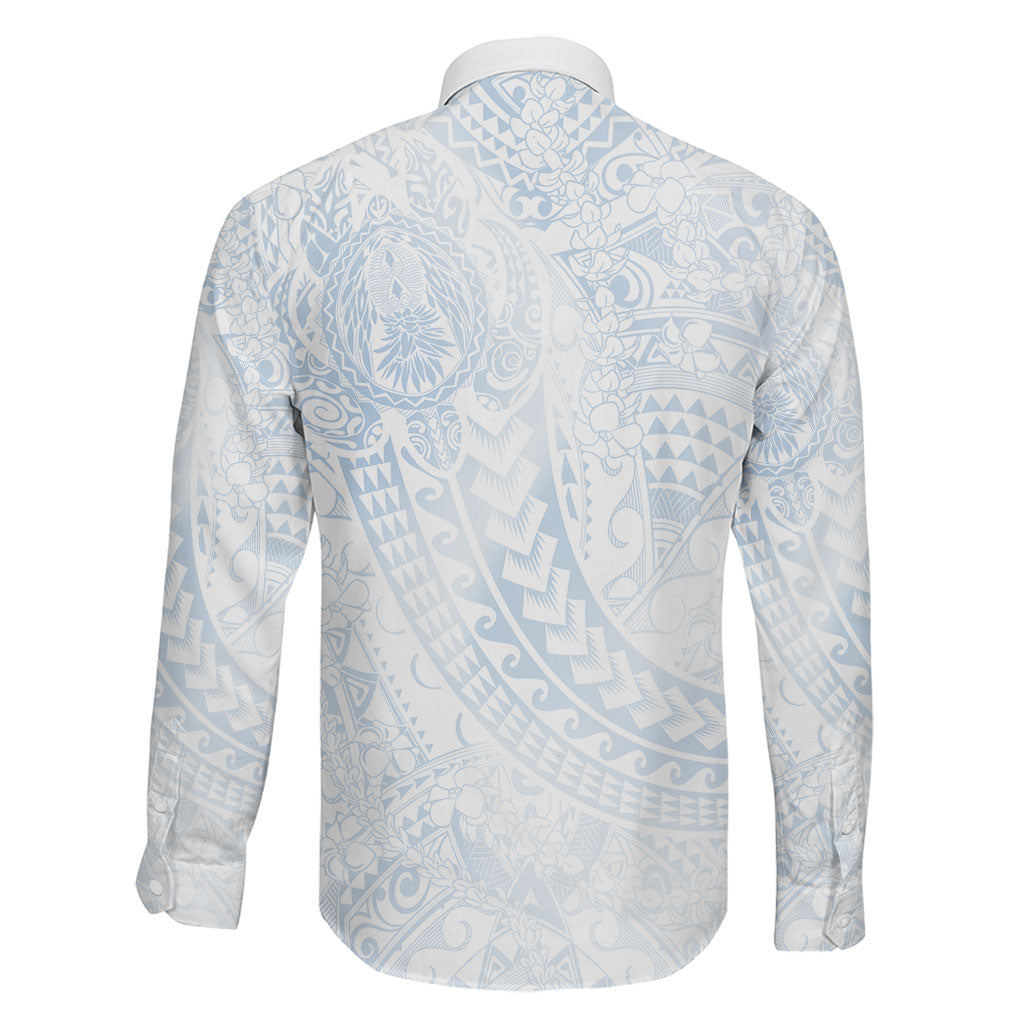Hawaiian Turtles and Leis Family Matching Puletasi and Hawaiian Shirt Tribal Kakau Pattern Airy White Blue Cloud Vibe