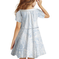 Hawaiian Turtles and Leis Family Matching Short Sleeve Bodycon Dress and Hawaiian Shirt Tribal Kakau Pattern Airy White Blue Cloud Vibe