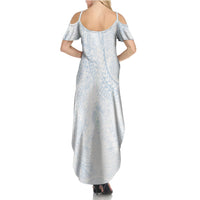 Hawaiian Turtles and Leis Family Matching Summer Maxi Dress and Hawaiian Shirt Tribal Kakau Pattern Airy White Blue Cloud Vibe
