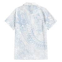 Hawaiian Turtles and Leis Family Matching Tank Maxi Dress and Hawaiian Shirt Tribal Kakau Pattern Airy White Blue Cloud Vibe