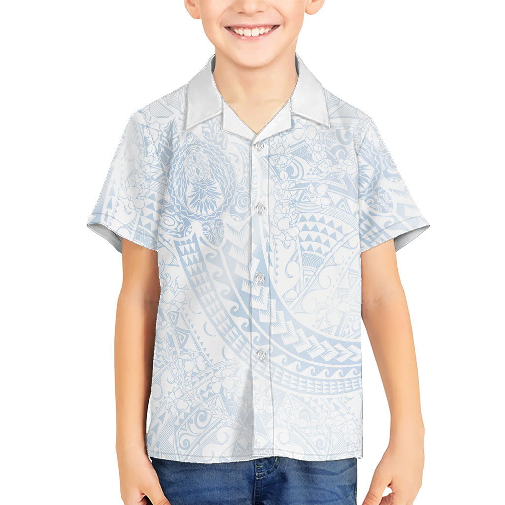 Hawaiian Turtles and Leis Hawaiian Shirt Tribal Kakau Pattern Airy White Blue Cloud Vibe