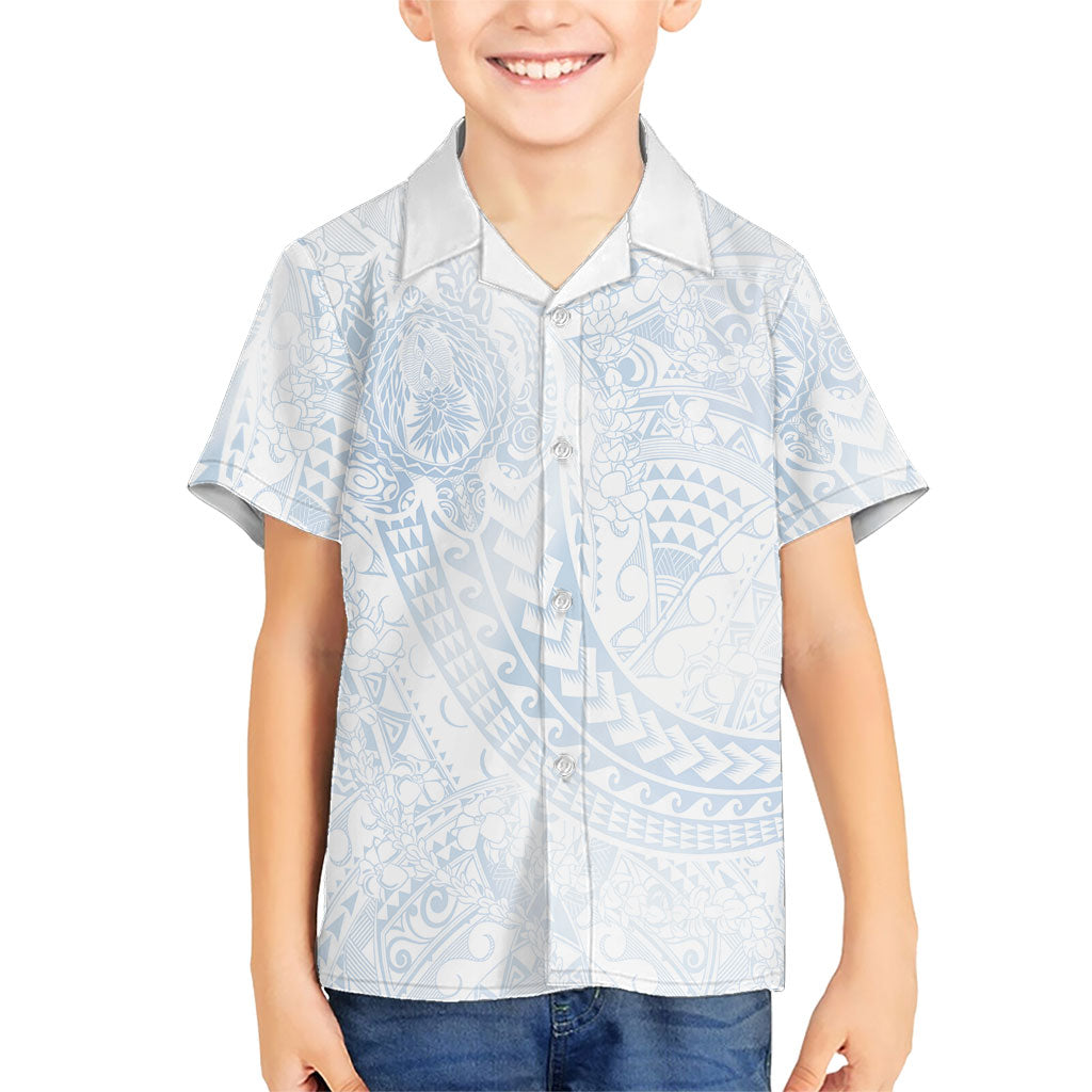 Hawaiian Turtles and Leis Kid Hawaiian Shirt Tribal Kakau Pattern Airy White Blue Cloud Vibe