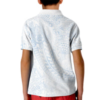 Hawaiian Turtles and Leis Kid Polo Shirt Tribal Kakau Pattern Airy White Blue Cloud Vibe