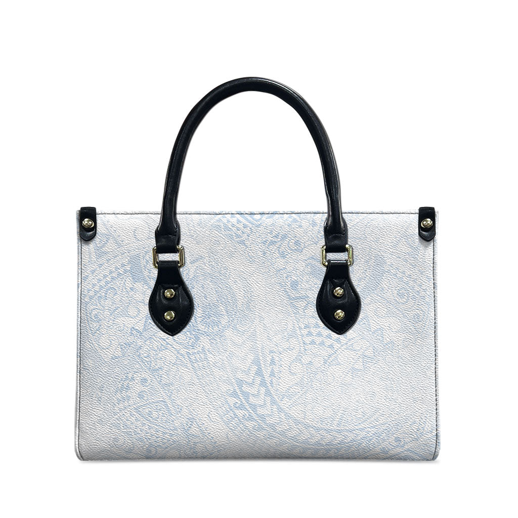 Hawaiian Turtles and Leis Leather Bag Tribal Kakau Pattern Airy White Blue Cloud Vibe
