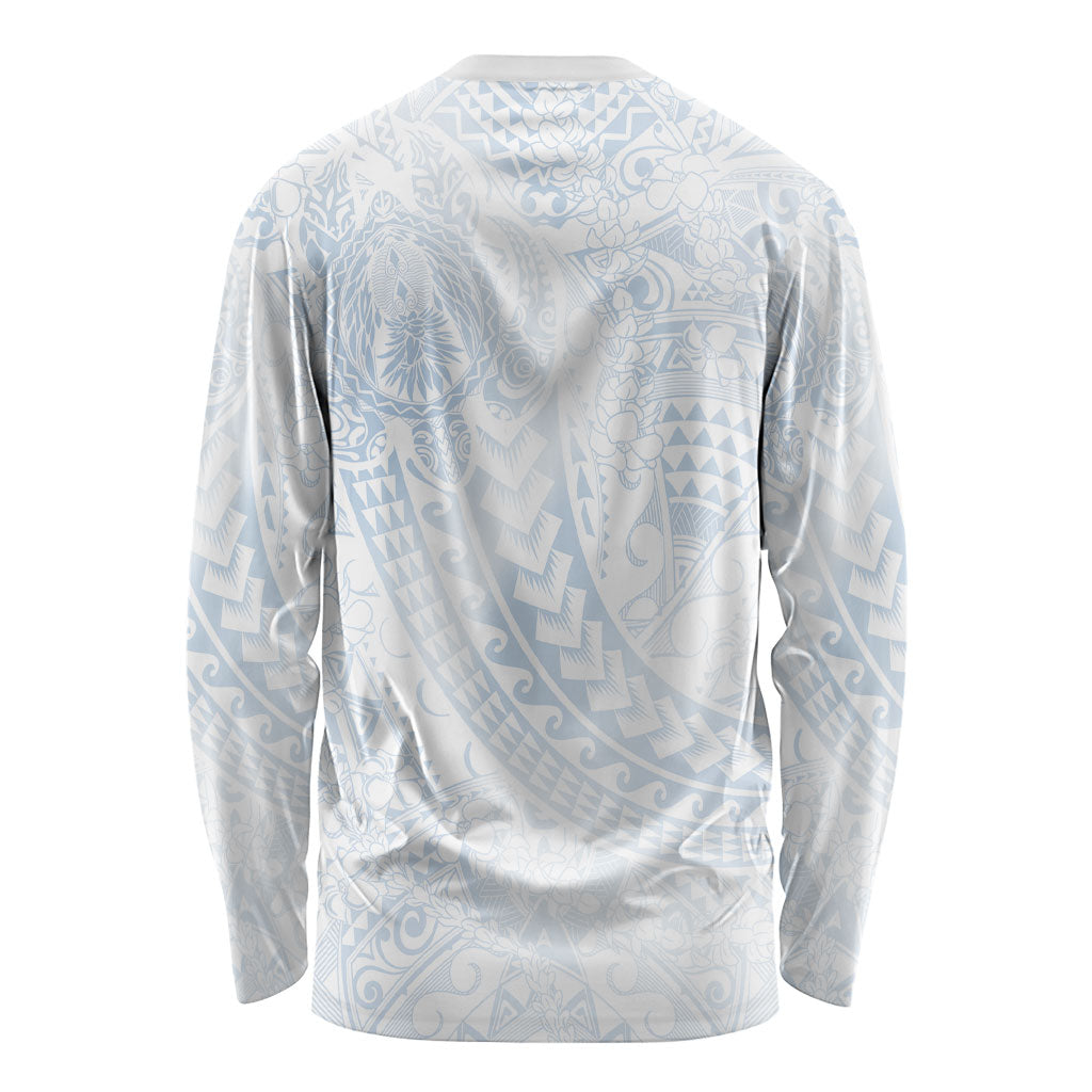 Hawaiian Turtles and Leis Long Sleeve Shirt Tribal Kakau Pattern Airy White Blue Cloud Vibe