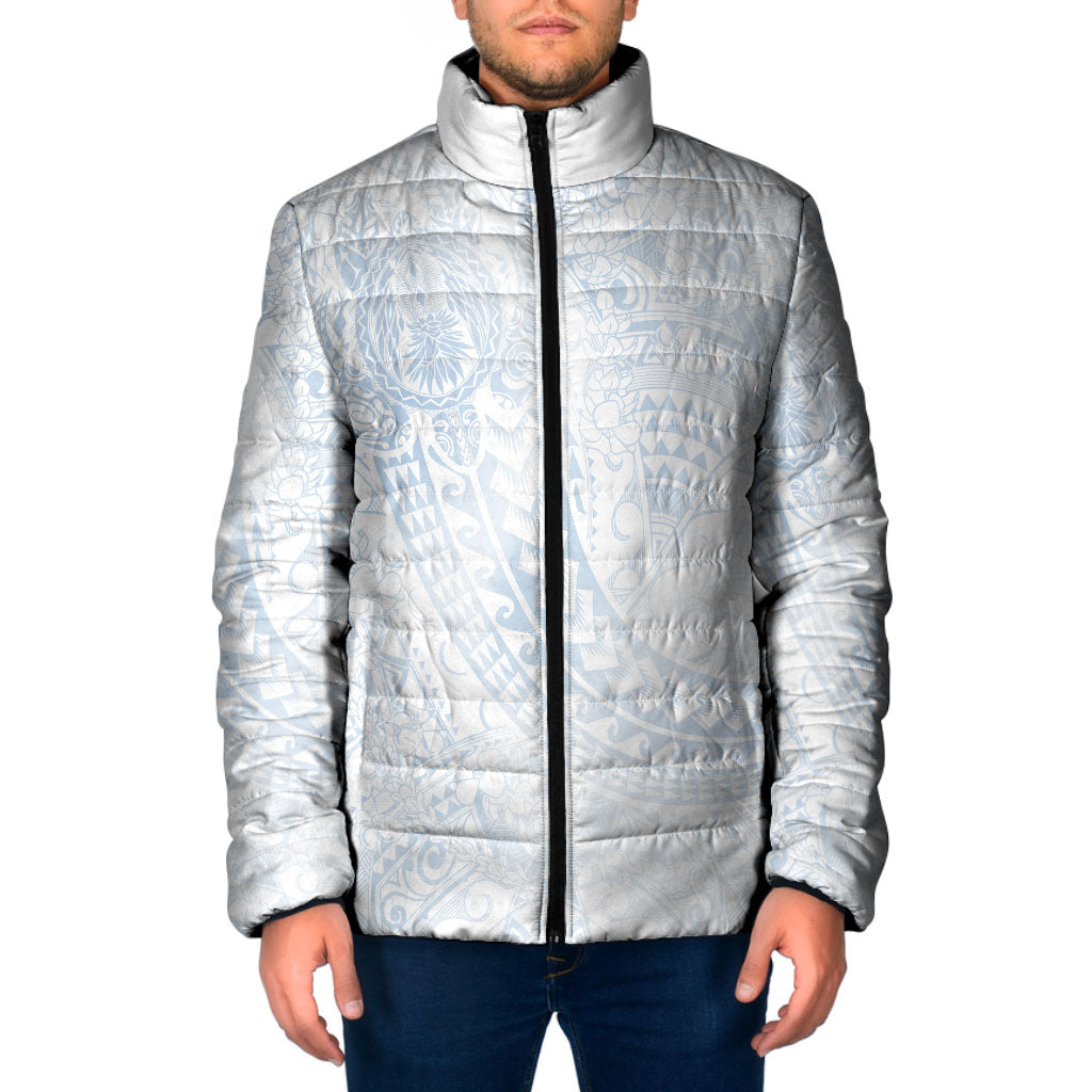 Hawaiian Turtles and Leis Padded Jacket Tribal Kakau Pattern Airy White Blue Cloud Vibe
