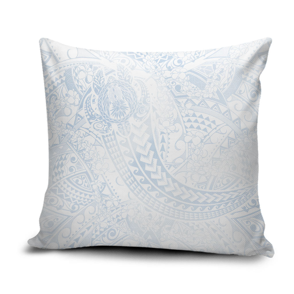 Hawaiian Turtles and Leis Pillow Cover Tribal Kakau Pattern Airy White Blue Cloud Vibe