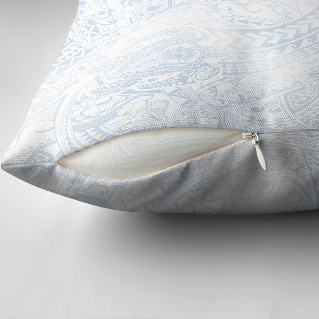 Hawaiian Turtles and Leis Pillow Cover Tribal Kakau Pattern Airy White Blue Cloud Vibe