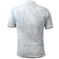 Hawaiian Turtles and Leis Polo Shirt Tribal Kakau Pattern Airy White Blue Cloud Vibe