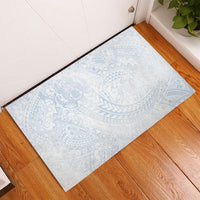 Hawaiian Turtles and Leis Rubber Doormat Tribal Kakau Pattern Airy White Blue Cloud Vibe
