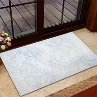 Hawaiian Turtles and Leis Rubber Doormat Tribal Kakau Pattern Airy White Blue Cloud Vibe