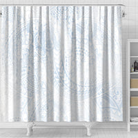 Hawaiian Turtles and Leis Shower Curtain Tribal Kakau Pattern Airy White Blue Cloud Vibe