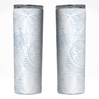 Hawaiian Turtles and Leis Skinny Tumbler Tribal Kakau Pattern Airy White Blue Cloud Vibe