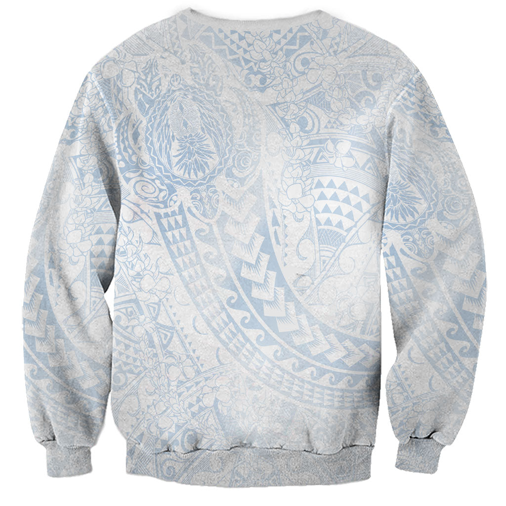 Hawaiian Turtles and Leis Sweatshirt Tribal Kakau Pattern Airy White Blue Cloud Vibe