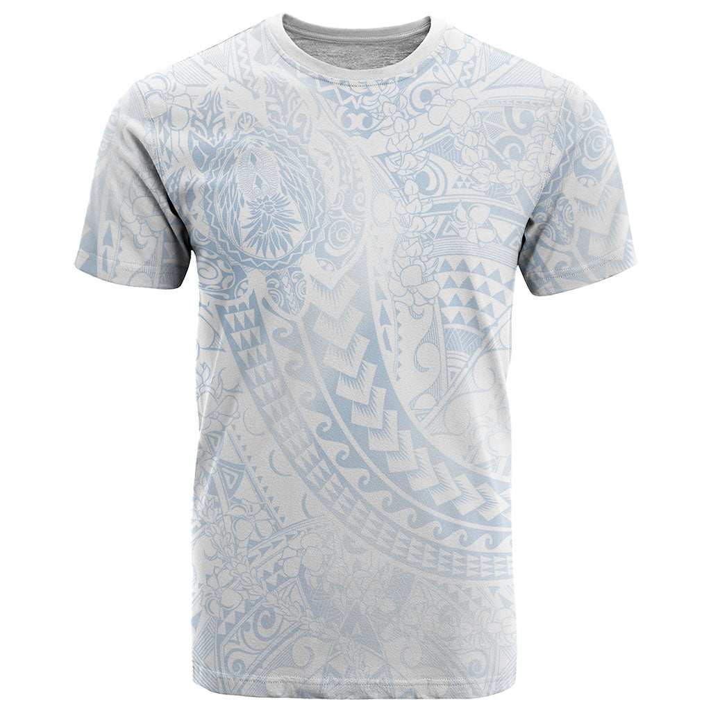 Hawaiian Turtles and Leis T Shirt Tribal Kakau Pattern Airy White Blue Cloud Vibe