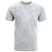 Hawaiian Turtles and Leis T Shirt Tribal Kakau Pattern Airy White Blue Cloud Vibe