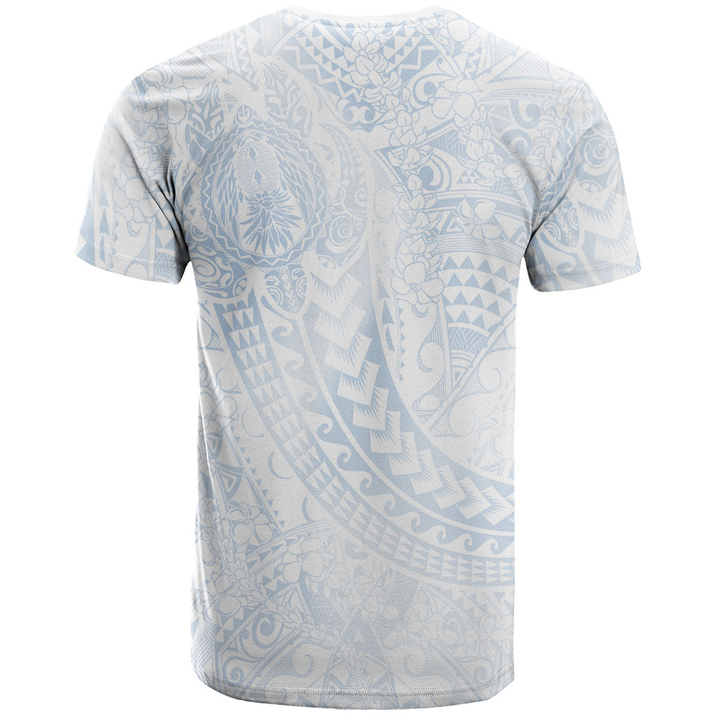 Hawaiian Turtles and Leis T Shirt Tribal Kakau Pattern Airy White Blue Cloud Vibe