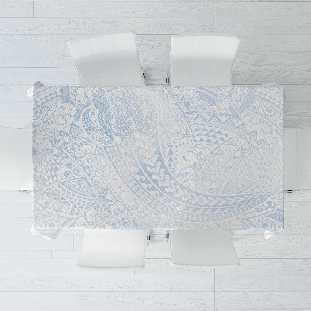 Hawaiian Turtles and Leis Tablecloth Tribal Kakau Pattern Airy White Blue Cloud Vibe