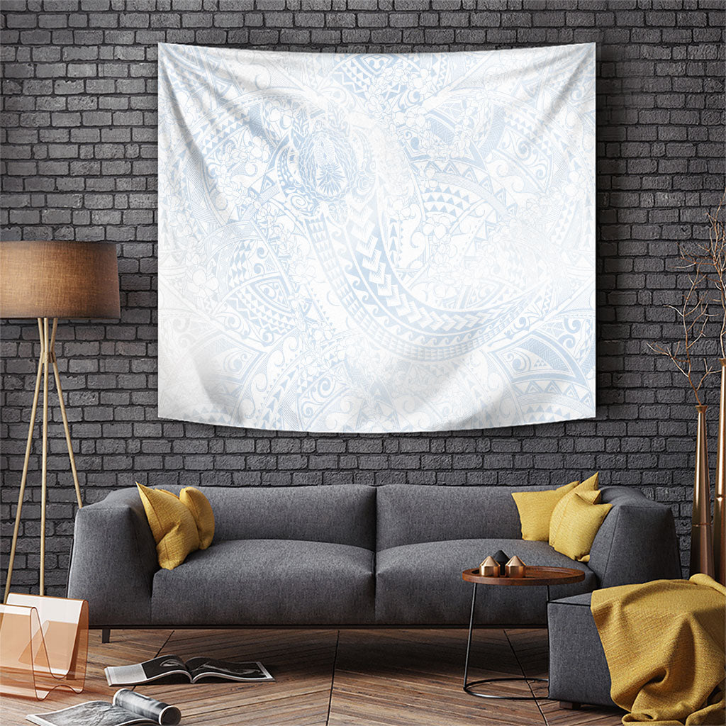 Hawaiian Turtles and Leis Tapestry Tribal Kakau Pattern Airy White Blue Cloud Vibe LT03 White - Polynesian Pride