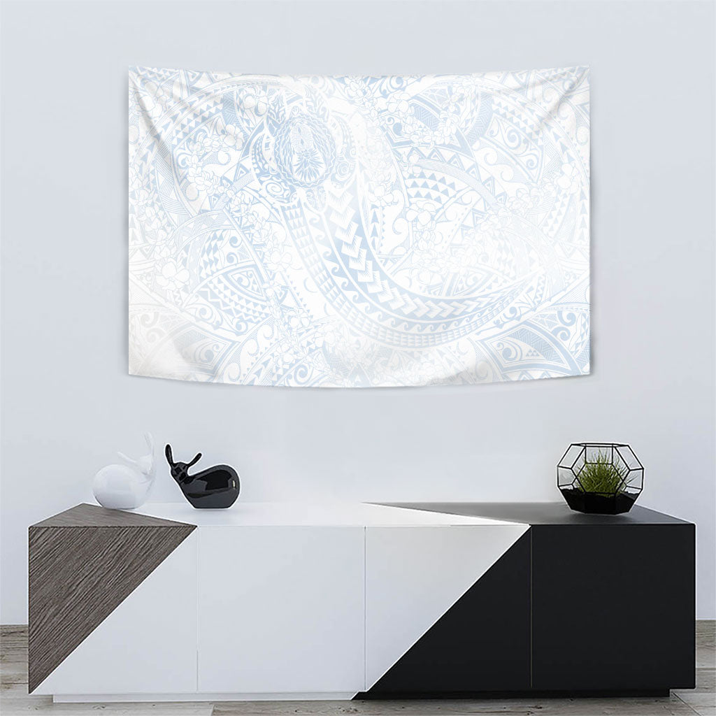 Hawaiian Turtles and Leis Tapestry Tribal Kakau Pattern Airy White Blue Cloud Vibe