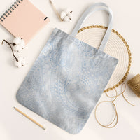 Hawaiian Turtles and Leis Tote Bag Tribal Kakau Pattern Airy White Blue Cloud Vibe