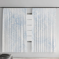 Hawaiian Turtles and Leis Window Curtain Tribal Kakau Pattern Airy White Blue Cloud Vibe