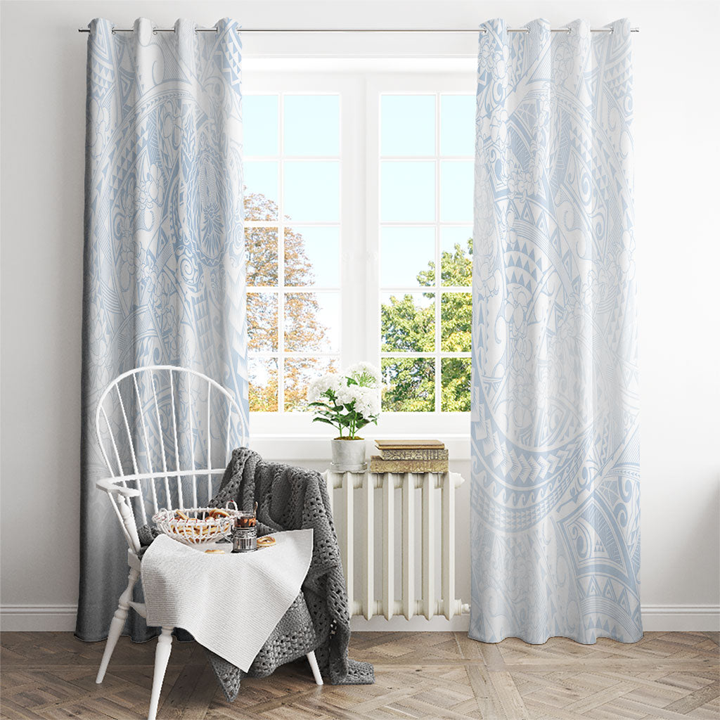 Hawaiian Turtles and Leis Window Curtain Tribal Kakau Pattern Airy White Blue Cloud Vibe
