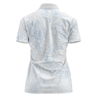 Hawaiian Turtles and Leis Women Polo Shirt Tribal Kakau Pattern Airy White Blue Cloud Vibe