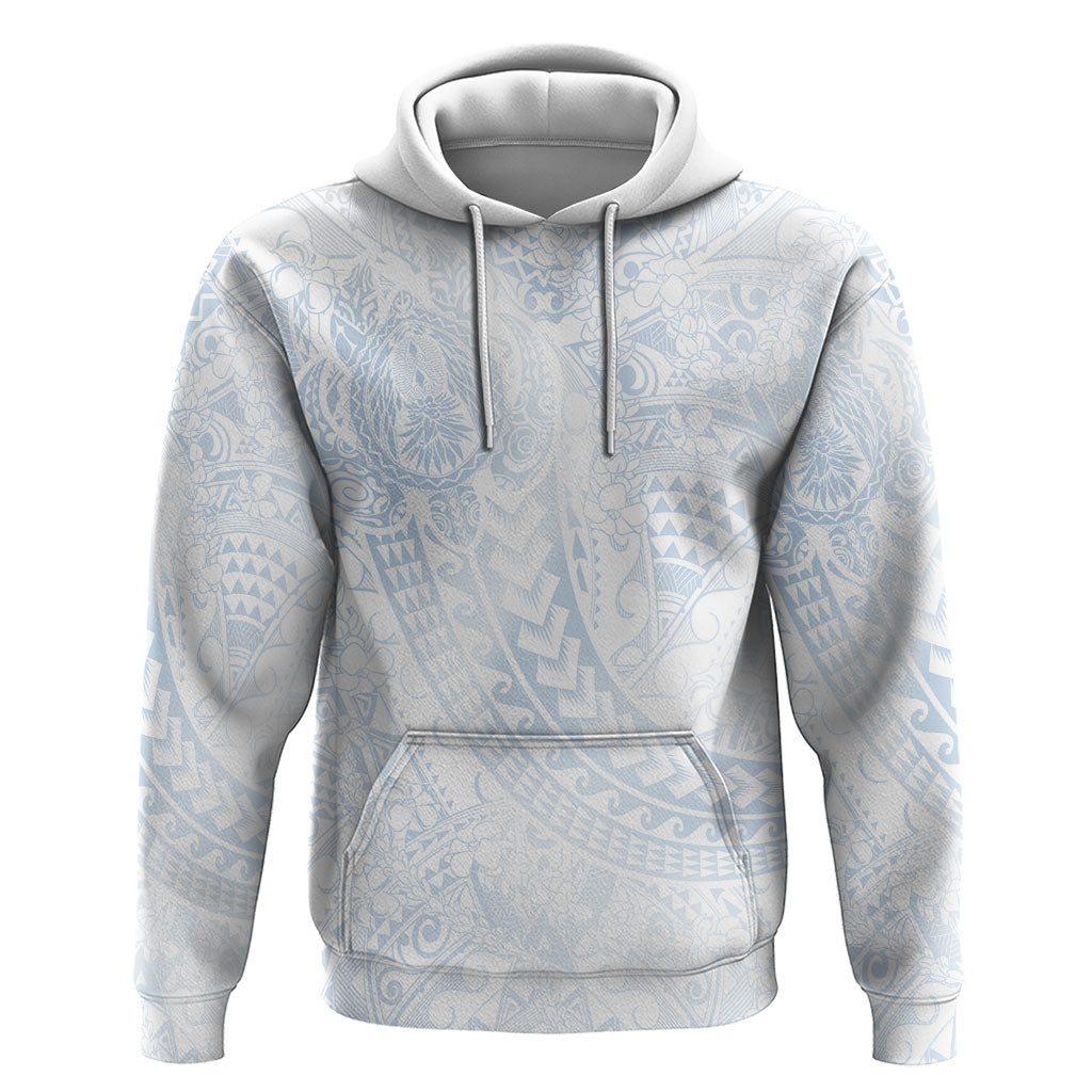 Hawaiian Turtles and Leis Zip Hoodie Tribal Kakau Pattern Airy White Blue Cloud Vibe