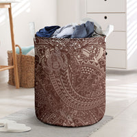 Hawaiian Turtles and Leis Laundry Basket Tribal Kakau Pattern Mocha Mousse Color