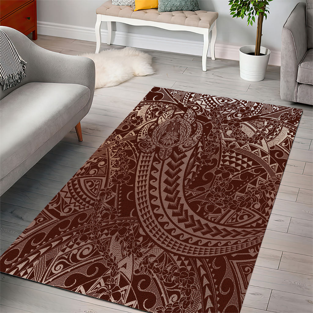 Hawaiian Turtles and Leis Area Rug Tribal Kakau Pattern Mocha Mousse Color
